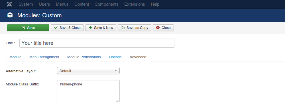 FavThemes tutorial for Bootstrap visible and hidden classes inside the module settings