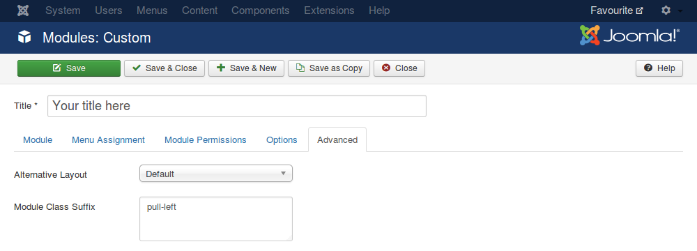 FavThemes tutorial for Bootstrap pull-left and pull-right classes inside the module settings