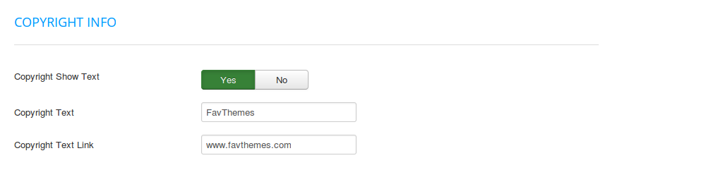 FavThemes tutorial for the settings tab copyright info